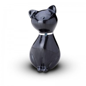 Sculpted Figurine - Cat Cremation Ashes Urn – (BLACK WITH SWAROVSKI ELEMENTS COLLAR)